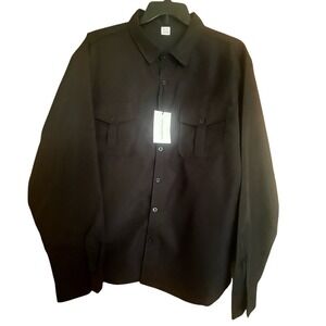 Cross & Crown Mens XL Black Long Sleeve Button Down Utility Shirt Dual Pockets